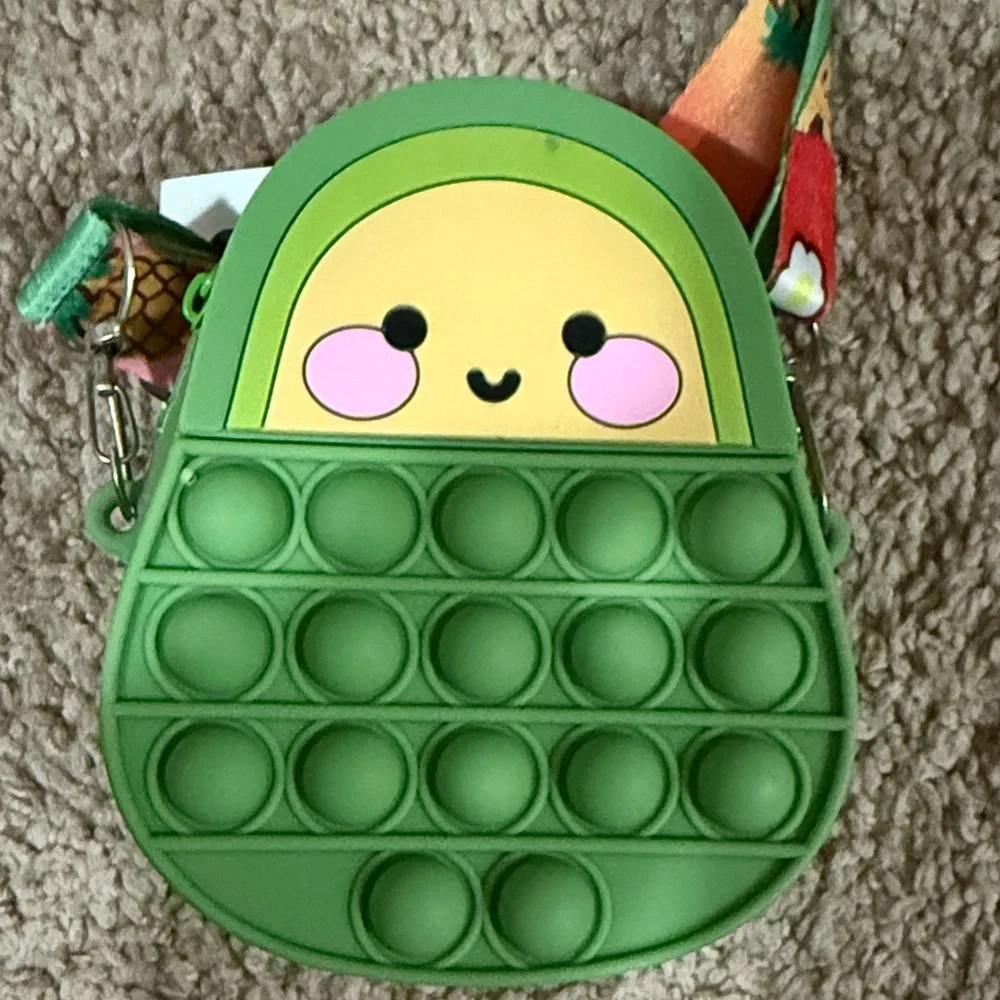 Kids Green Avocado Pop-It Crossbody Bag with Lanyard 💜